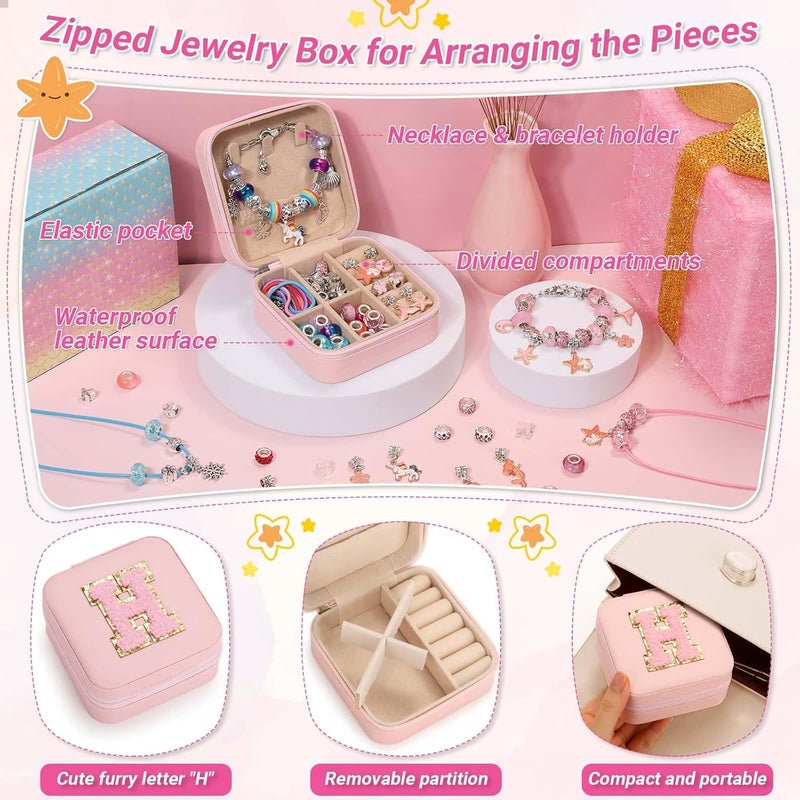 LifeisLuck Charm Bracelet Making Kit - 110 Pcs Beads Jewelry Making Kit, Unicorn & Mermaid Crafts Birthday Gifts with H Initial Personalized Bracelet Case - Image 3